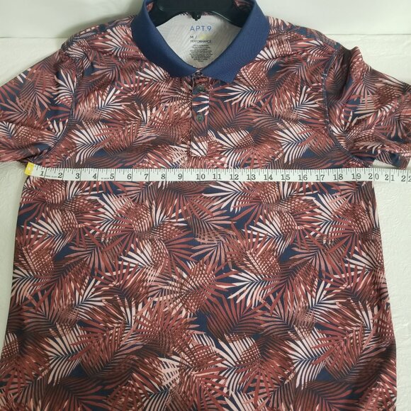 Apt 9 Men M Short Sleeve Hawaiian Premiere Flex Polo Shirt Blue Maroon Pink - Picture 10 of 12